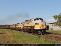 The CP Canada 150 train passing through Nipigon. Didn't even slow down for the beer store!