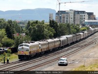 The CP Canada 150 train makes it's stop at Marina Park in Thunder Bay. This shot was taken from the Marina Park overpass.