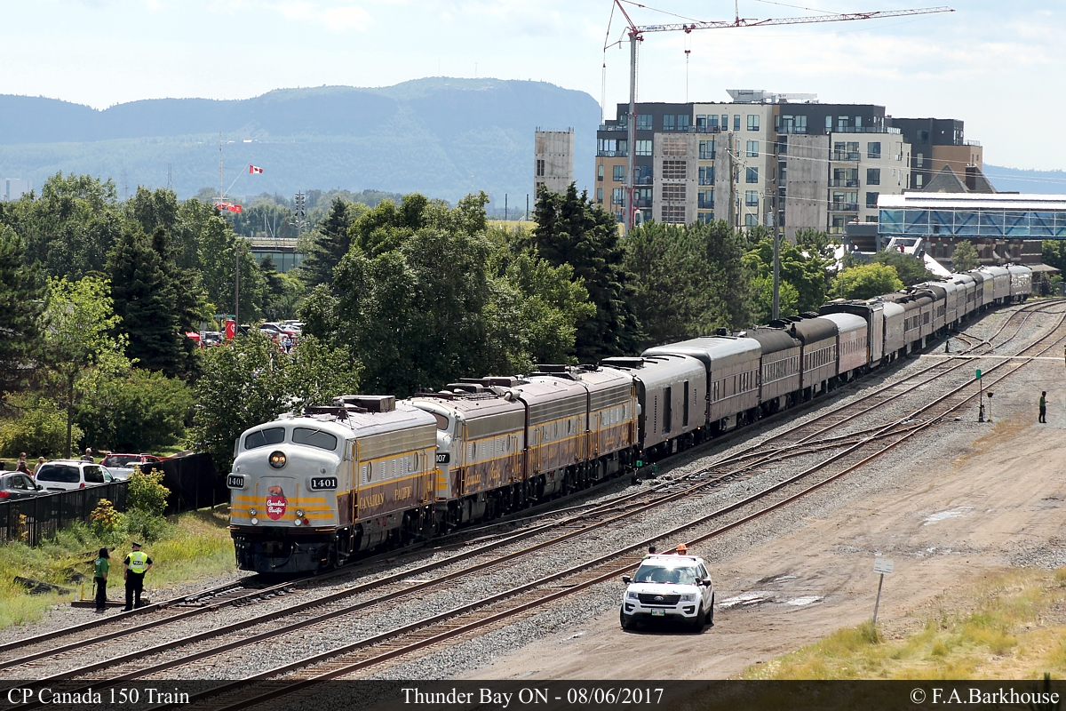 The CP Canada 150 train makes it's stop at Marina Park in Thunder Bay. This shot was taken from the Marina Park overpass.