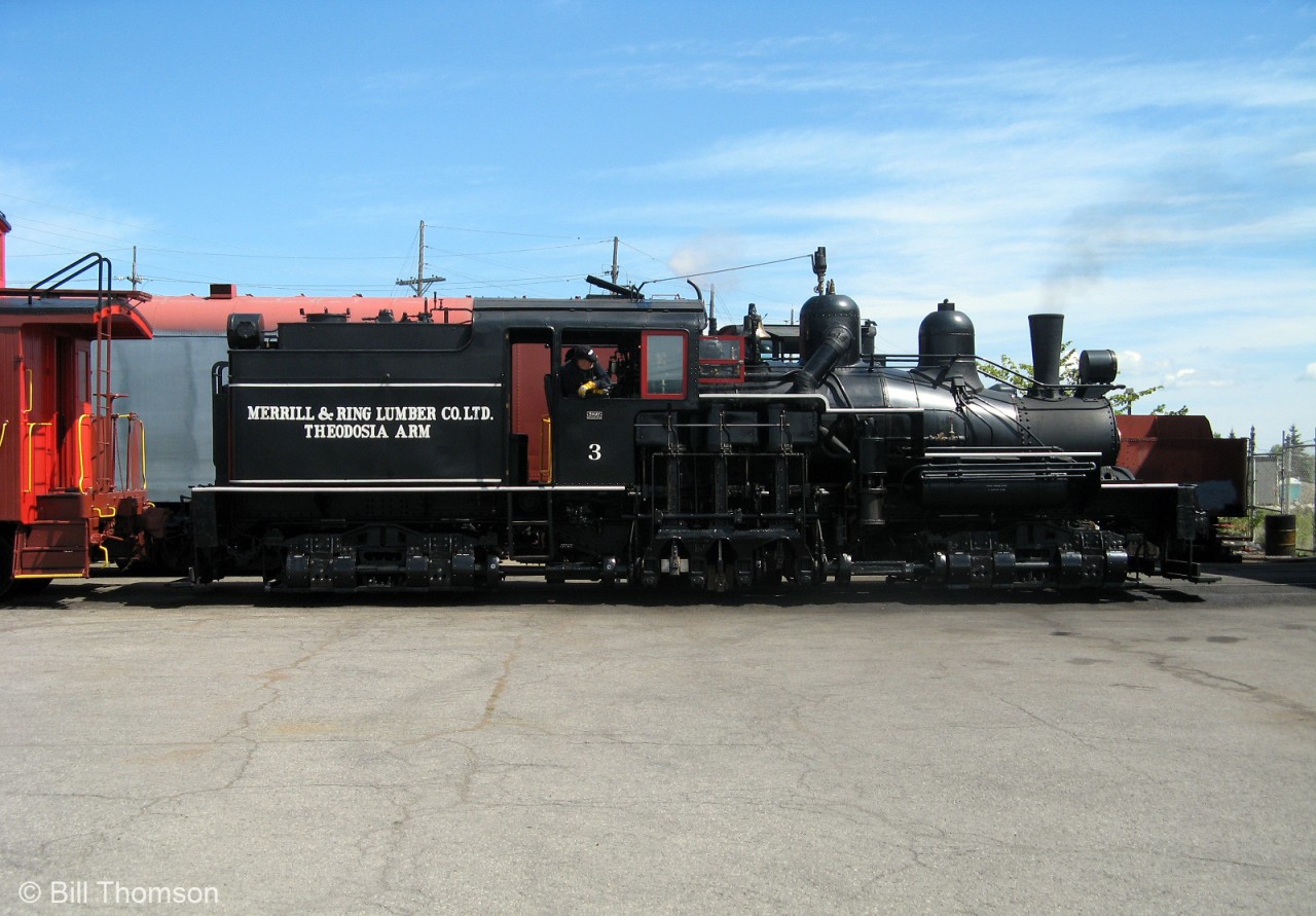 The Canada Science and Technology Museum's 1925-built Lima 2-truck Shay (lettered for the "Merrill & Ring Lumber Co Ltd, Theodosia Arm" #4, but having worked for variety of different logging operations over the years) is seen here running trips at the museum in Ottawa. Presently, the #4 has been out of service since 2013 due to the need for a boiler re-certification.