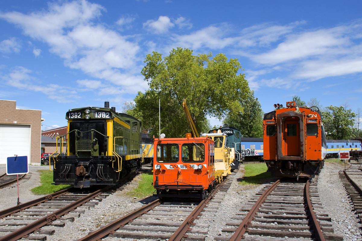 Preserved railway equipment is seen near the turntable during model train weekend at Exporail.