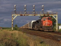 After hearing 271 was close, I had my doubts we would get sun for this westbound. But just before they rolled around the bend at Paris Junction, the sun broke out from the dark wet clouds and created a real nice scene, which  made for a good Saturday evening.