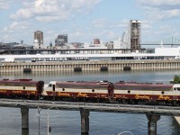 CP 150 train on the bridge over the begenning of Canal Lachine loco FP-9  Fp9's EMD 