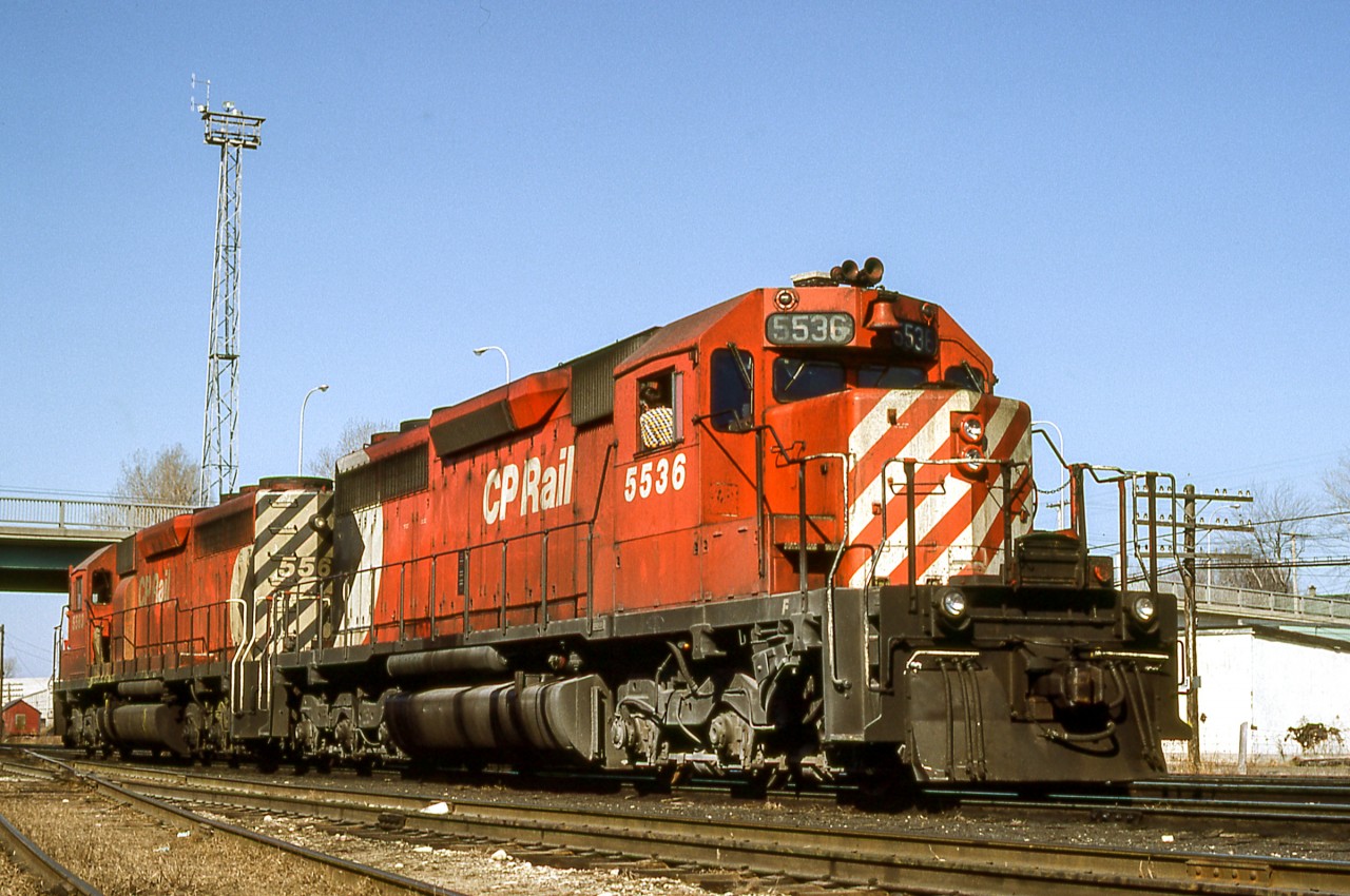 CP 5536 sits in the cold spring sunshine in London, Ontario on March 24, 1981.