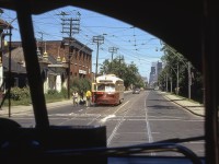 TTC 4312 is seen through the windshield of an approaching PCC.The date is approximate.