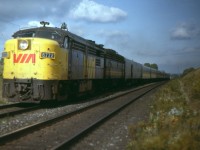For a short time in the early 1980s VIA discontinued the Montreal-Sudbury sections of The Canadian and ran it from Montreal to Toronto on CN's Kingston Sub. Westbound No. 1 left Montreal at 1630, arriving Toronto at 2210. Eastbound No. 2 left Toronto at 0900 arriving Montreal at 1510. Here we see No. 2 about a mile east of Newcastle on September 22, 1983.