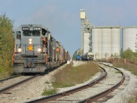 GEXR 431 climbs the grade past the Shantz Station Terminal as it nears Kitchener for work
