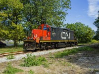 A nice little shot of diminutive CN engine 7071, after having finished switching out the Agris Co-Op facility. The engine will return up the grade and couple onto the rest of it's train, and tug it a few short feet across Hwy. 21 to perform the remaining switching duties at Agris' silos.  