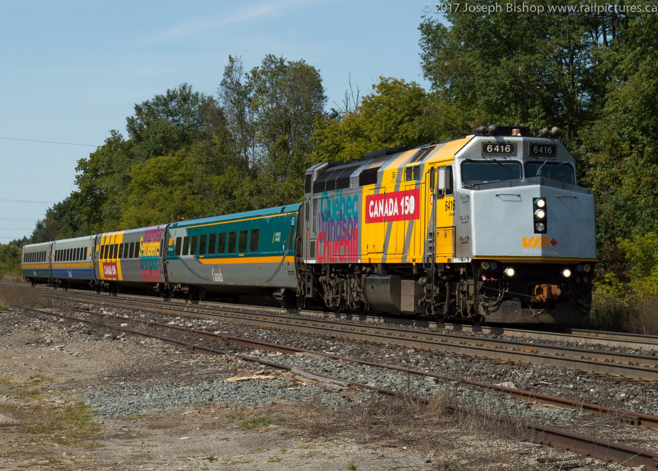 In response to Todd Steinman's photo of 6416 on VIA 71 a few weeks ago, here we see 6416 leading VIA 72 through Copetown Ontario last Monday.