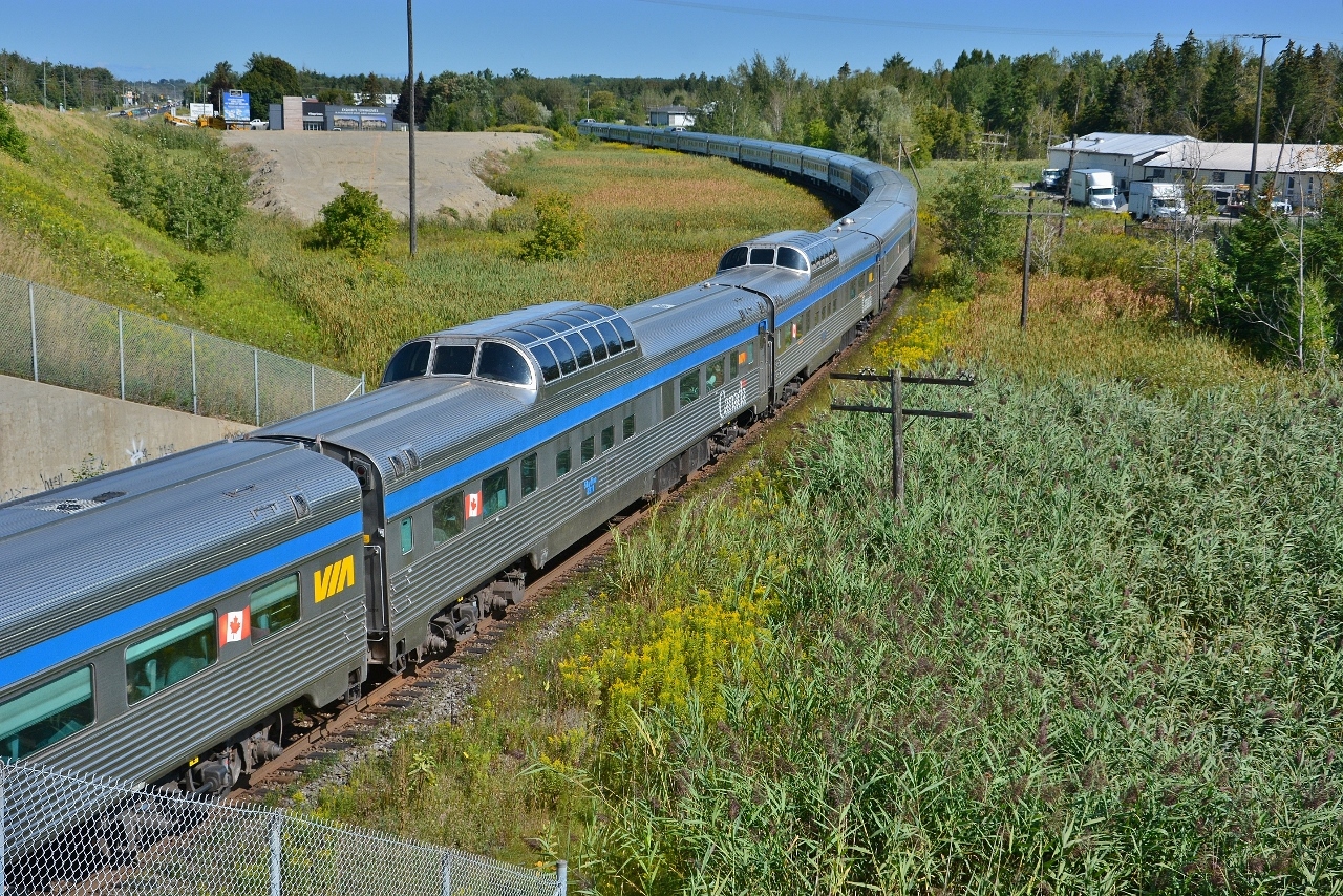 ….just imagine appearing this good....looking nearly new after 63 years......


Skylines 8511 and 8512, Via #2 The Canadian 


with F40PH-3 #6436/6406 and prestige series Glacier Park holding the markers. 


three hours late ( one of  the better 'on time' performances = thanks CN ! ), 


#2 is following right on CN #114 (CN 2835/CN2967/CN8951 - COFC) block 


and a meet with CN#107 (CN 2550/CN2144 - COFC) at CN Quaker 


mile 40.5 CN Bala Subdivison, at Mount Albert, Ontario, 11:05 September 2, 2017 digital by S.Danko 


Notable: the Invictus Games Flag Run team are aboard, entrained #2 at Winnipeg, with Vimy ( the Invictus mascot ( yellow Lab), the Games are in Toronto September 23 to 30, 2017 


#2 consist arriving Toronto Union September 2 at 12:30: 

# 6436 (Canada 150 wrap),

 6406 baggage # 8604 

coach # 8116

 coach 8123 

Skyline # 8511

 Skyline 8512

 dining room Alexandra

 Hunter Manor

 Cameron Manor

 Brock Manor

 Bliss Manor 

Carleton Manor 

Hearne Manor

 Stuart Manor 

Grant Manor 

Chateau Latour 

Skyline # 8500 

dining room Acadian 
 
Chateau Lauzon (prestige)

 Chateau Maisonneuve (prestige)

 Glacier Park (prestige) 


(a thank you to Tim Hunter for the consist) 


More:


   head end 


   remember 


   really remember 


sdfourty
