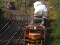 Goderich - Exeter's work here is almost done as they prepare to hand off the two dimensional loads to CN. Interestingly the RTC would make the GEXR pull past Georgetown station on the south track, run light power to the Credit before allowing 351 to connect to the train and depart west on the south track. This delayed VIA 85 significantly as a result. Previously GEXR and CN exchanged these dimensional loads at Silver. I guess it made sense to someone why it was done this way this time. At least it allowed a few more photos this way this time.