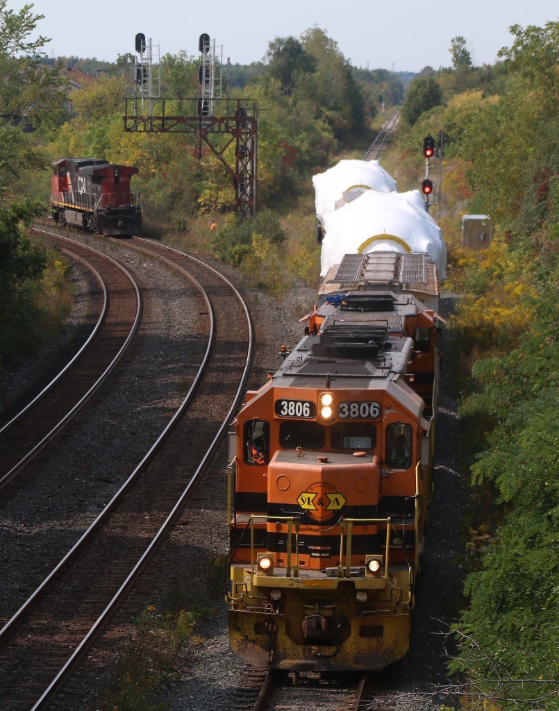 Goderich - Exeter's work here is almost done as they prepare to hand off the two dimensional loads to CN. Interestingly the RTC would make the GEXR pull past Georgetown station on the south track, run light power to the Credit before allowing 351 to connect to the train and depart west on the south track. This delayed VIA 85 significantly as a result. Previously GEXR and CN exchanged these dimensional loads at Silver. I guess it made sense to someone why it was done this way this time. At least it allowed a few more photos this way this time.