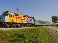 A very late Train 71 crosses the Queens Line as it rushes out of Chatham. Good thing it was worth waiting around to see F40 6416 in it's rare Canada 150 wrap. 