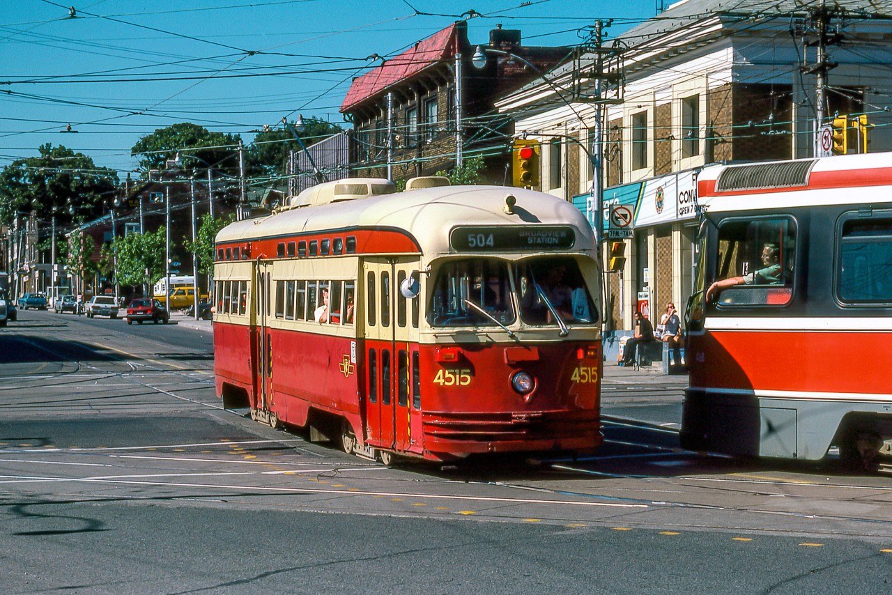 TTC 4515 meets one of its replacements on August 11, 1987 in Toronto.