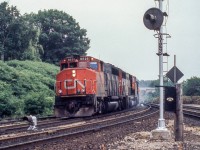 It is a cloudy July 2, 1981 at Bayview Junction, and CN 9525 is heading west.
How strange to think this is thirty-six years ago.