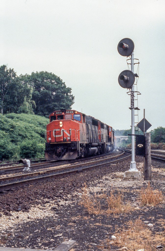 It is a cloudy July 2, 1981 at Bayview Junction, and CN 9525 is heading west.
How strange to think this is thirty-six years ago.