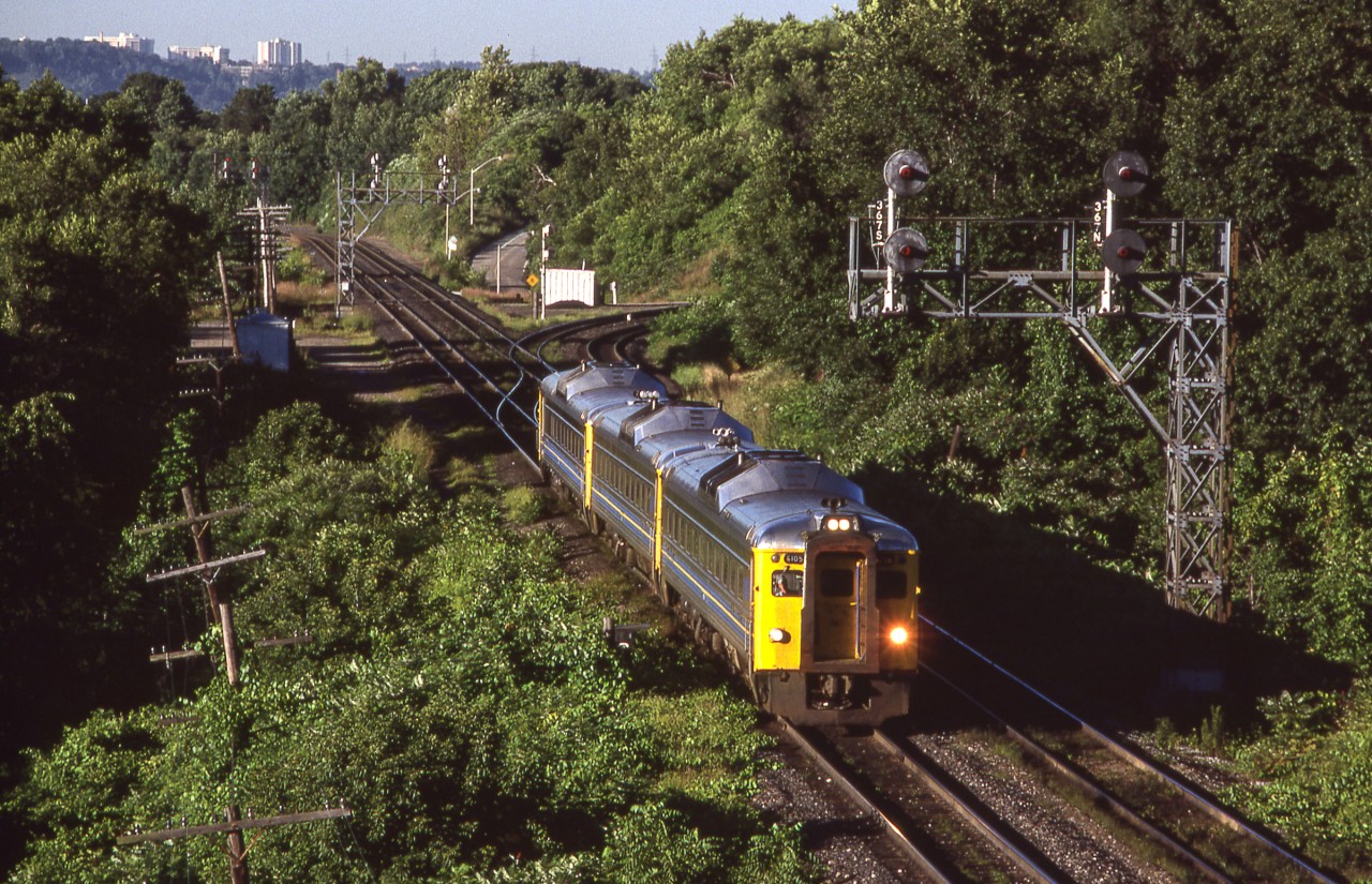 VIA 6105 is eastbound after leaving Bayview Junction, Ontario on August 12, 1987.