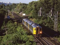 VIA 6105 is eastbound after leaving Bayview Junction, Ontario on August 12, 1987.
