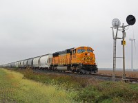 BNSF 9933, with CP train 244, approaches the Rochester Town Line at mile 88.1 on the CP's Windsor Sub. The scuzzy paint fits right in on the CP.