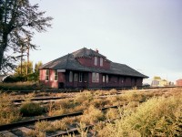 It is late in the summer, beginning fall, and the presence of tumbleweeds give this image a very western flavour. The old station at Bow Island is an impressive structure, complete with living quarters upstairs for the agent and his family. One can imagine, though, the relentless frigid winter winds just whipping right thru this old place. The station still survived in the mid-1990s; it was going to be restored and put to some municipal use, as far as I knew; but a stop in town last fall proved me unable to locate it. I do not know if it has been razed, and if anyone knows this station's demise, please pass along the information !!!!
