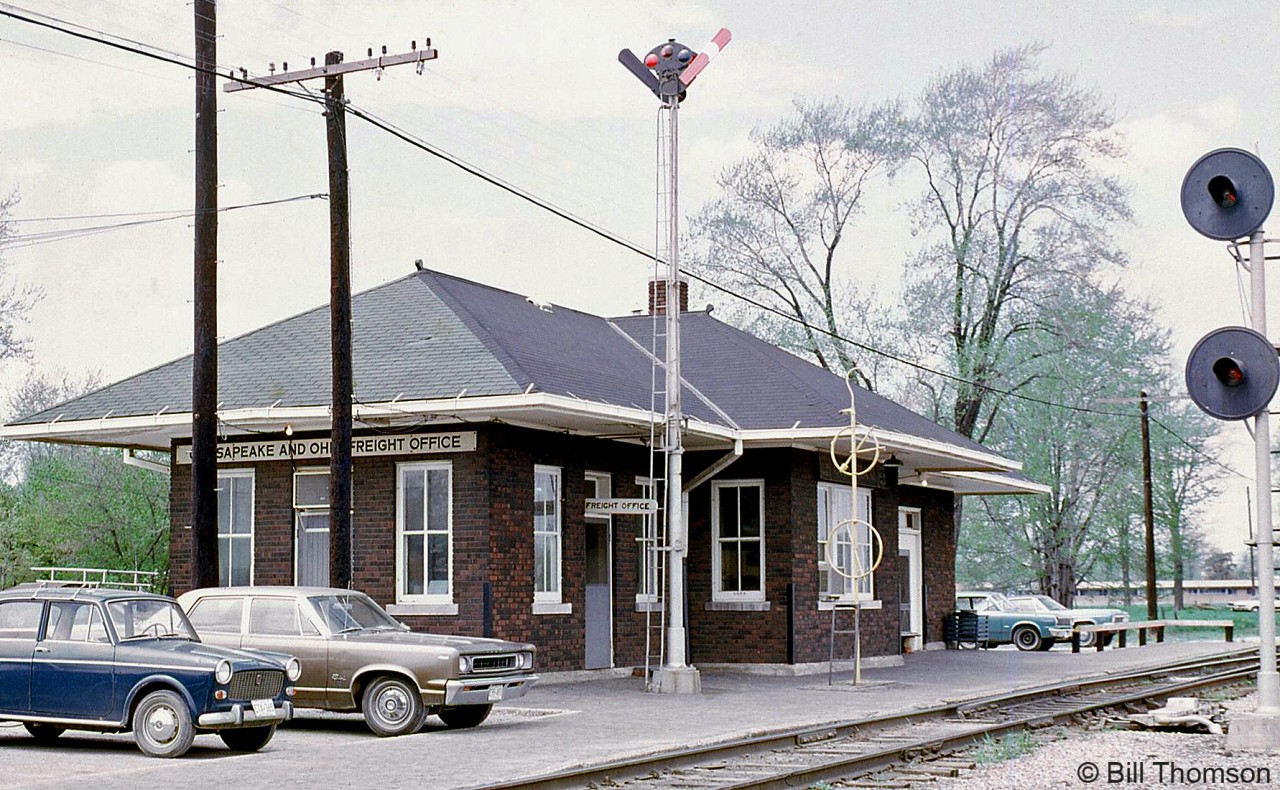 The track and platform side of Chesapeake and Ohio's Chatham station or "freight office" along the C&O Sub 2 is pictured in 1970. Built for the Pere Marquette in the 1920's, the station survived through CSX ownership but was demolished in 2006 when CN acquired the line.