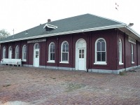 Collingwood has had a long and steep history with the railroads, ever since shipping of timber and grain from harbour ships southward kept the lines busy back in the 1800s. This CN station replaced several others, being built in 1932 and when passenger and finally freight traffic dried up by 1970-ish; the city purchased this beautiful old station from the railroad and eventually created a museum here. Not long after this photo, an addition was put on the far (south) end, and eventually the whole place was rebuilt to resemble one of the majestic stations of old. It is now a museum well worth visiting.
