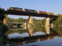 GEXR 431 flies over the Grand River in Breslau, Ontario, a few kilometres east of Kitchener. My brother Liam had a go at this shot and posted his a few days earlier. It was a small hike on a hot day, but the light and overall scene made it worth it. Little less orange on 431 made for a bit of a different scene too!