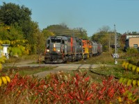 Thanksgiving weekend was warm this year, and here is 431 headed back to it's home terminal of Stratford passing through (ex CN) Guelph Jct.  Not much for fall colours this year, maybe next.