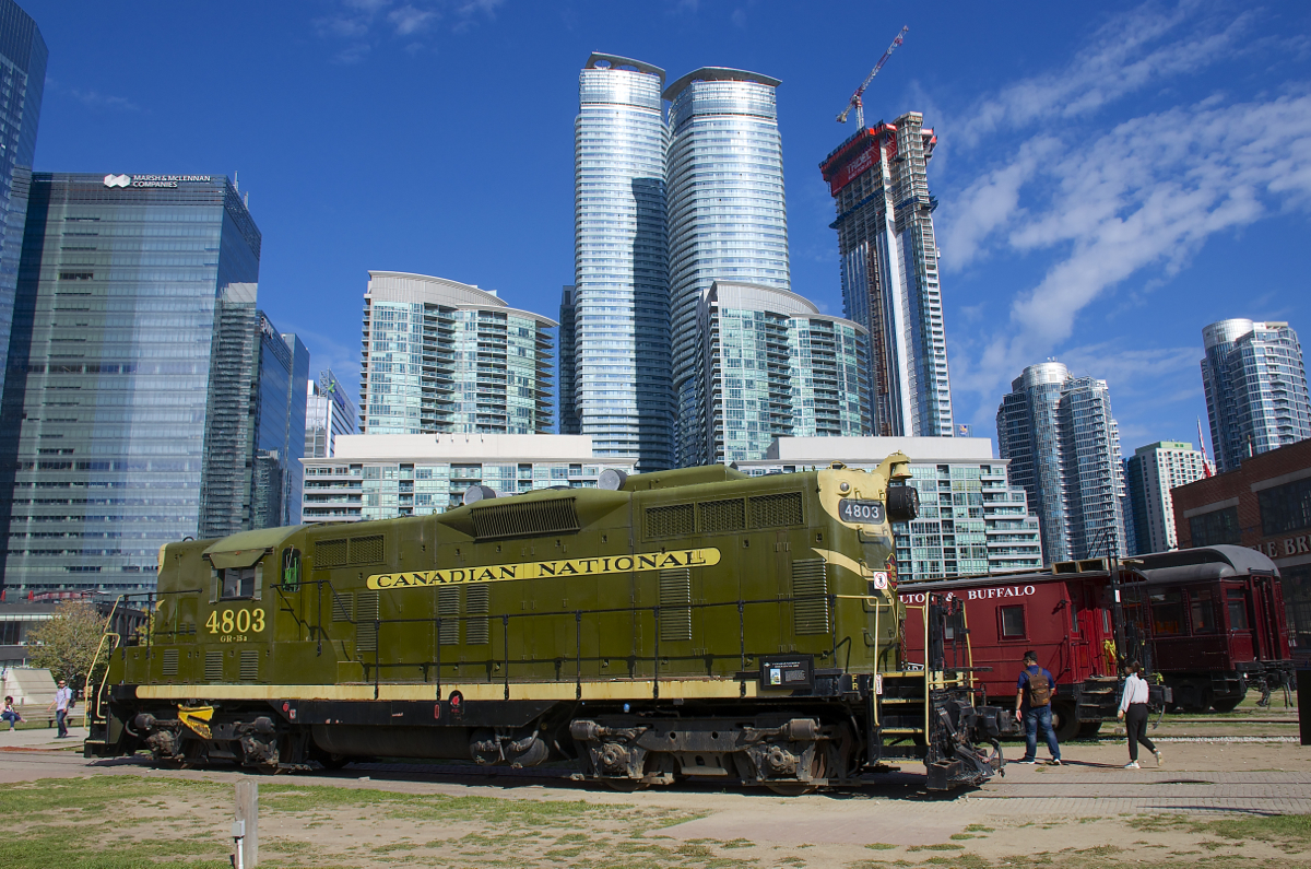 CN 4803 and other preserved equipment can be found by what was CP's John Street Roundhouse (now the Roundhouse Park), surrounded by a sea of condo's and other development. It was not always this way, as this area (known as the Railway Lands) once featured an endless amount of tracks, roundhouses and yards until this area started being redeveloped during the 1980's.