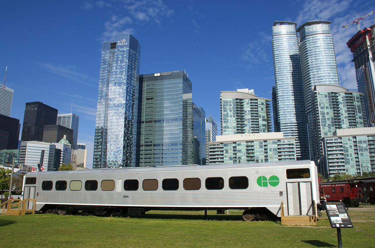 Cab car GOT 104 was placed in the Roundhouse Park in Toronto earlier this year to celebrate the 50th anniversary of GO Transit. After retirement by GO Transit this car saw service on the AMT and the chemin de fer de la Gaspésie.