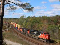 We are in mid October but for now it almost appears that CN train 148 has more fall colours on it then the trees in the background.This has long been a favourite spot of mine, and the lighting tends to stay decent here longer during the day then at Bayview. The plant here was once known as Hamilton West Jct. but today it is just an extension of the plant at Bayview Jct.