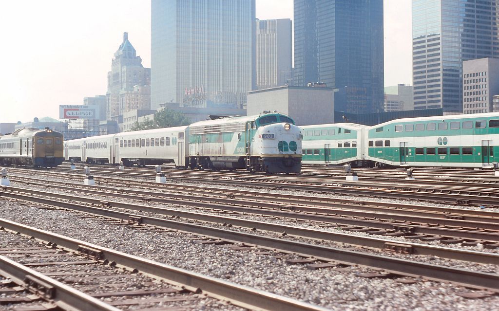 A warm afternoon and start of the "rush hour" at Toronto Union Station. Spent a few moments taking in the scene and all the trains. It is the Toronto I remember rail fanning. Certainly has changed since then.