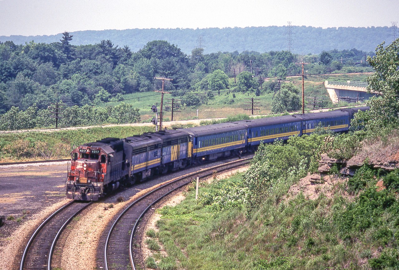CN 4017 heads an eastbound VIA train as it nears Bayview Junction, Ontario in June 1981. 
Bob