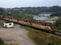 It might have been one miserable dull late afternoon, but the sighting of a 4 unit TH&B Starlite certainly brightened the day up for me. Due to work, I was not getting out to the Junction as often as I would have liked.
This capture of TH&B 76, 75, 401 and 72 has been a favourite of mine. And no one else was around at Bayview to enjoy it. Sad that it has been 30 years since we witnessed TH&B painted locomotives making the rounds.