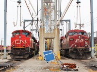 A surprise visitor at Agincourt today in the form of CN SD70M-2 #8909. Here it is getting fueled and serviced alongside a CP ES44AC.