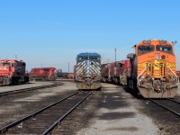 A splash of colour this afternoon as a CEFX bluebird and BNSF AC4400 are set off momentarily at the east end of the shop while teams shuffle CP power around to set up their trains.