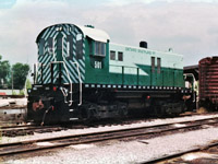 Freshly painted Ontario Southland MLW RS23 #501 at London's Quebec Street yard. I missed getting a shot of this unit at Agincourt still in it's British Columbia Railway lettering,faded paint and in perfect sun when I realized my camera had been left at home :(