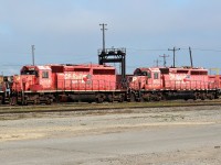 A matching pair of faded dual flags painted CP SD40-2's in their final days. These units have since been shipped out for scrap.
