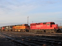A colourful lashup arrived overnight with CP SD30eco 5012 BNSF ES44C4 6897 NS SD70M 2624 and CN C44-9W 2634.