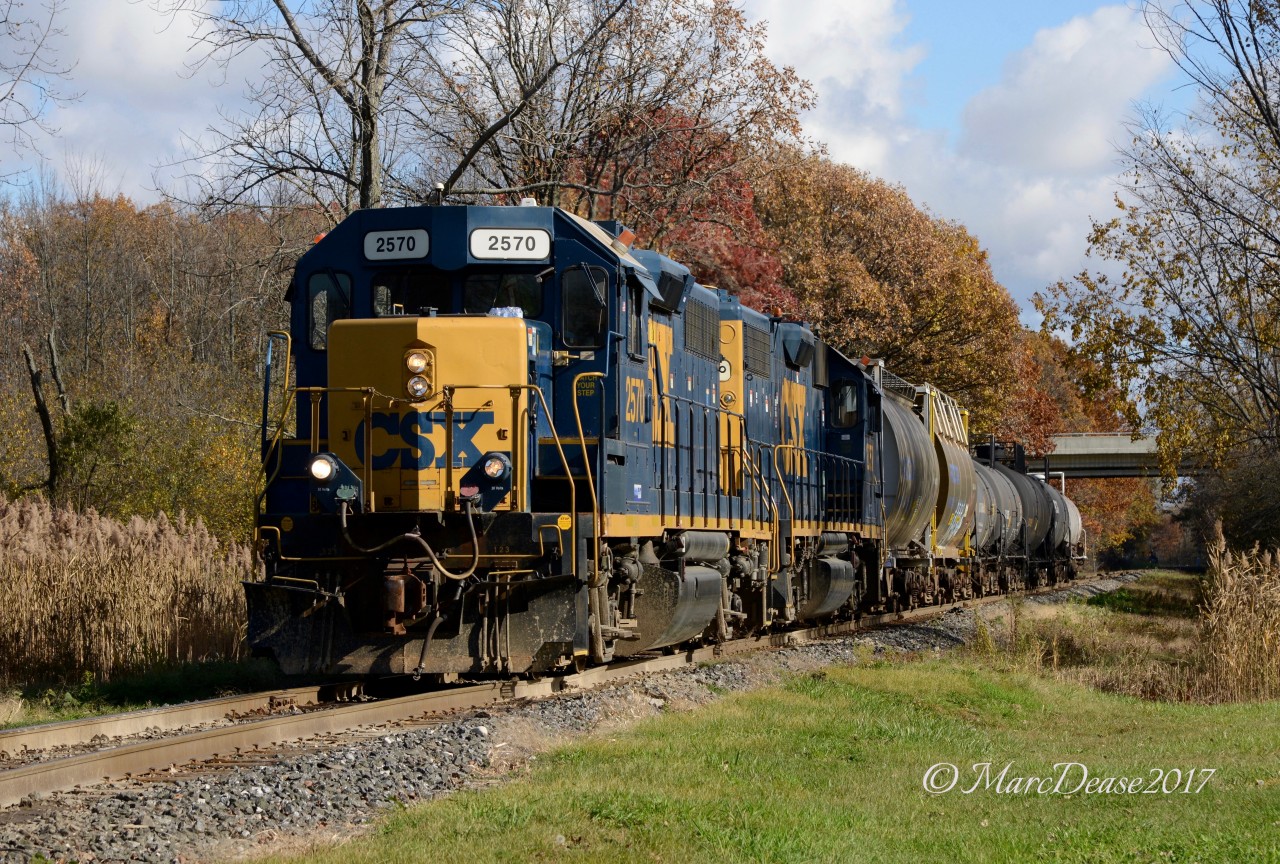 The daily Sarnia CSX industrial heads back home with a small cut of cars lead by 2570.