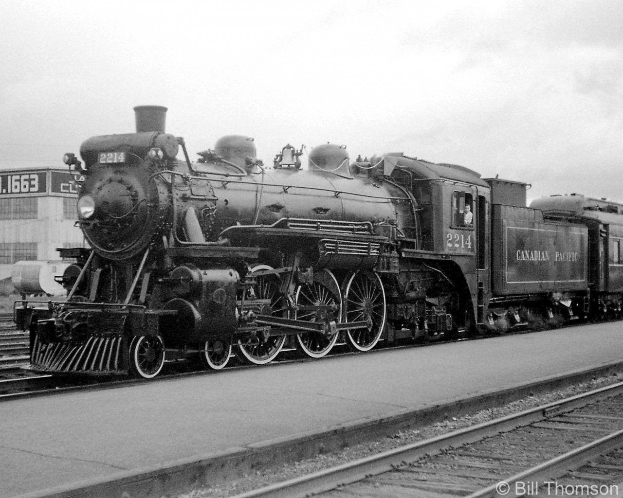 CP G1 "Pacific" 4-6-2 2214 was the power for the NMRA Niagara chapter convention's train in October 1959, that went up the Don Valley to Leaside, and across the North Toronto Sub to Lambton Yard. After turning, 2214 is posed at Leaside before heading west to Lambton Yard with her train.

Some of the power that day CP put on display at Lambton Yard were CPR D10 1092, Mikado 5102, and Royal Hudson 2858.