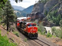 CN nos.2914 & 3096 have just crossed the CP bridge at Cisco and are headed east towards Lytton in charge of this eastbound Intermodal.