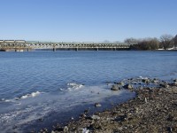 A trio of F40's (VIA 6417, VIA 6431 & VIA 6452) lead VIA 15 from Halifax over the Richelieu River on a very cold fall morning. At right is part of Mont Saint-Hilaire.