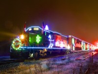 CP's U.S. Holiday Train is making its first stop of the year at Adirondack Junction on a rainy evening. Power this year is CP 2246. 