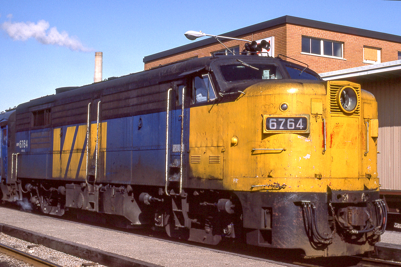 VIA 6764 sits at the VIA station in Windsor, Ontario on March 29, 1983.