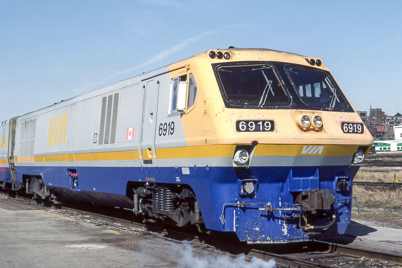 VIA 6919 is in Toronto, Ontario on March 28, 1984.