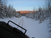 Taken at 16:33 almost the "blue hour" on this cold winter afternoon as we were heading north to Prince George BC. If I recall, we were making a pickup of tonnage at Greening siding and I had opportunity for a few images during our time there. The area through Cotwood to Hixon BC was well known as a "snow belt" and is quite evident in this image. Pixels are cheap, images and memories last forever.