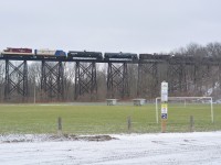 The St. Thomas Job works the yard over Athletic Park after arriving with 15+ cars