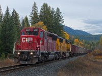 CP 5017 and UP 4005 make an interesting consist to find on a ballast train. The train is only a mile or so away from its final destination of the Moyie ballast pit. 