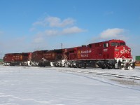 A trio of AC4400's arrives at Agincourt with the fresh paint and new beaver scheme of the 8601 contrasting nicely against the crisp snow.